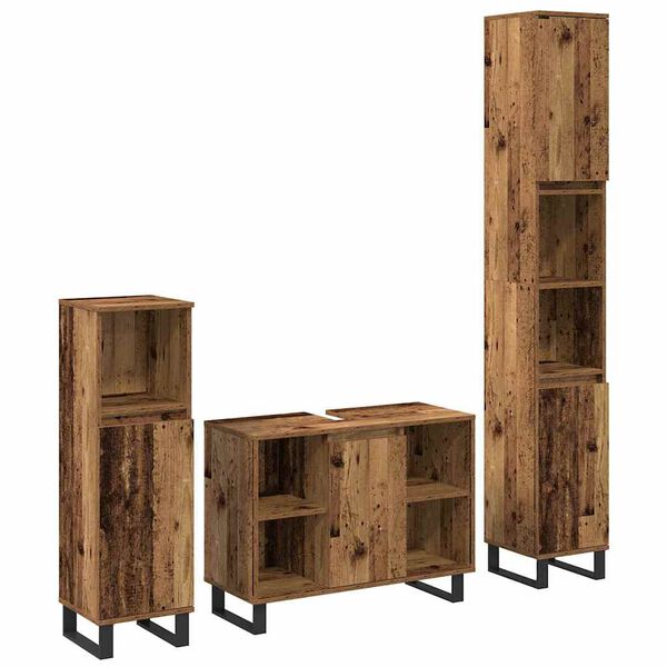 vidaXL Bathroom Furniture Set with Shelf 3 pcs Brown Engineered Wood