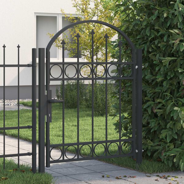 vidaXL Fence Gate Assen with Arched Top Steel 102x125 cm Black