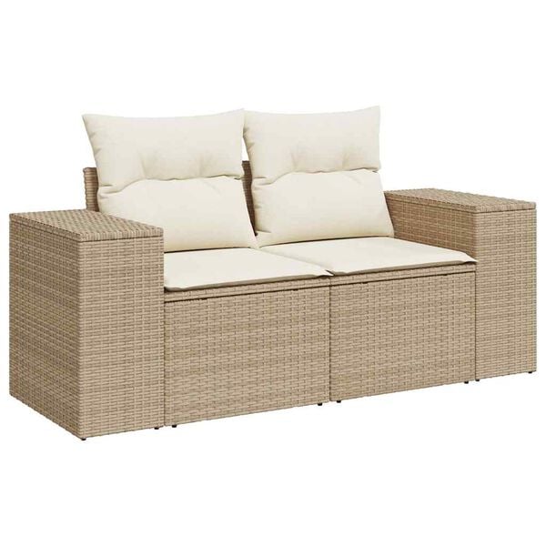 vidaXL 10 Piece Garden Sofa Set with Cushions Beige Poly Rattan Acacia