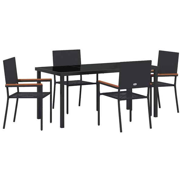 vidaXL Garden Dining Set with Cushion 5 pcs Black Poly Rattan
