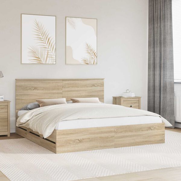 vidaXL Bed Frame with Drawer Sonoma Oak 180 x 200 cm Engineer Wood