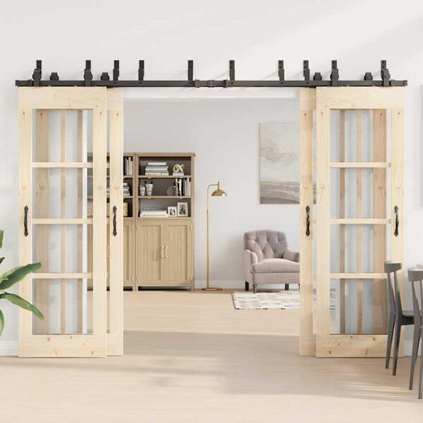 vidaXL Sliding Door Hardware Kit 305 cm Steel Black