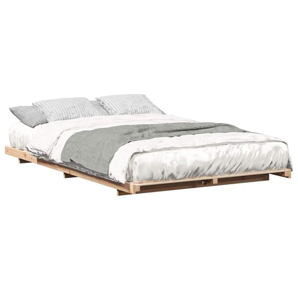 vidaXL Floor Bed Frame Brown 140 x 190 cm Solid pine wood