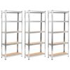 vidaXL Storage Shelves 3 pcs Silver 75x30x172 cm Steel and MDF