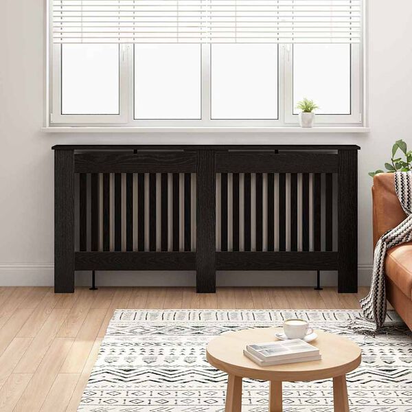 vidaXL Radiator Cover Black Oak 172 x 19 x 81.5 cm Engineered Wood