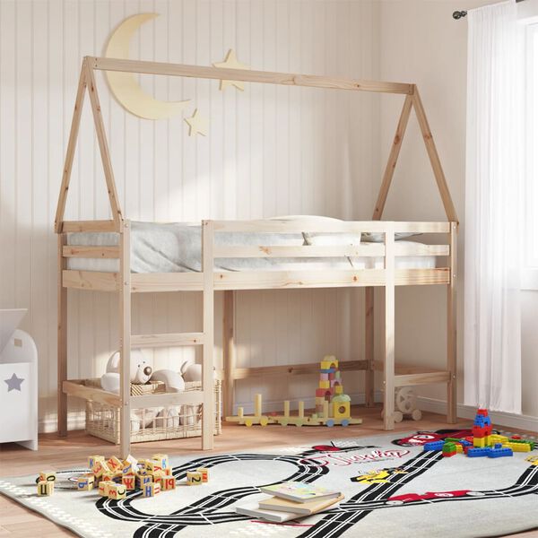 vidaXL Loft Bed with Ladder and Roof without Mattress 90x190 cm Single