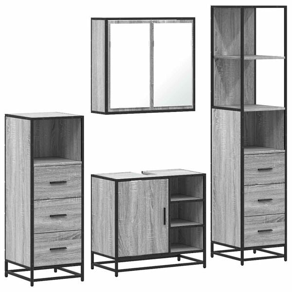 vidaXL 4&nbsp;Piece Bathroom Furniture Set&nbsp;Grey Sonoma Engineered Wood