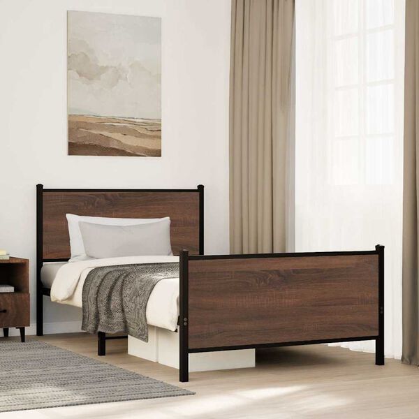 vidaXL Metal Bed Frame without Mattress Brown Oak 100x200 cm