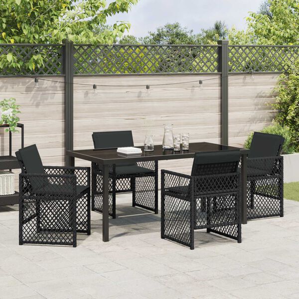 vidaXL Garden Dining Set 5 pcs Black Poly Rattan