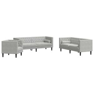 vidaXL Living Room Couch 3 pcs Light Grey 194 x 74.5 x 70.5 cm Velvet