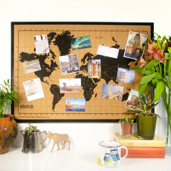 milimetrado World Map Corkboard with Frame Black and Brown 70x50 cm