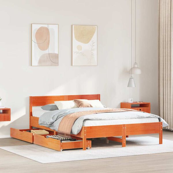 vidaXL Bed Frame without Mattress Wax Brown 120x190 cm Small Double Solid Wood Pine