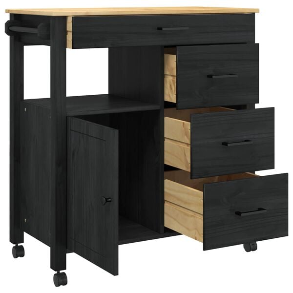 vidaXL Kitchen Trolley Plain Black