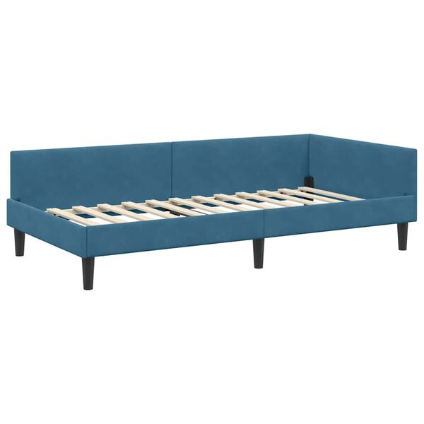 vidaXL Corner Bed Frame with Headboard Blue 90 cm x 200 cm Velvet