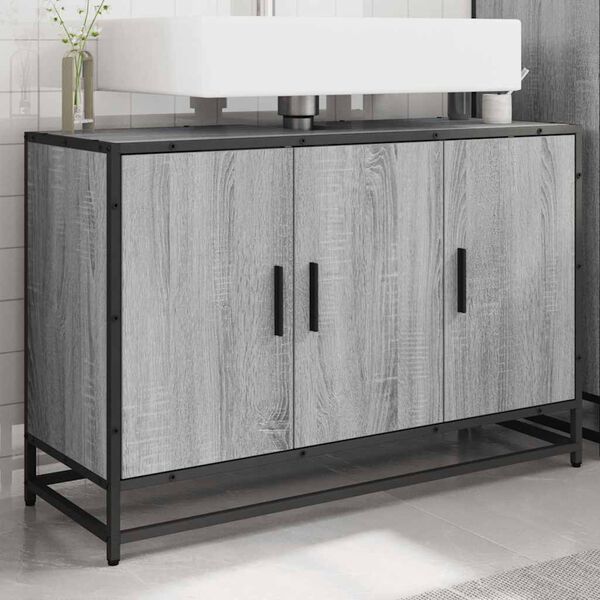 vidaXL Bathroom Sink Cabinet Grey Sonoma 90x33x60 cm Engineered Wood