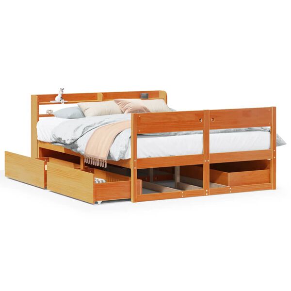 vidaXL Bed Frame without Mattress Wax Brown 135x190 cm Double Solid Wood Pine