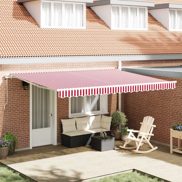 vidaXL Retractable Awning Red and white 450 x 300 cm Fabric