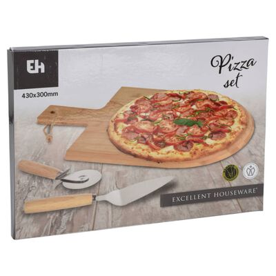 Excellent Houseware 3 Piece Pizza Cutting Set 43x30 cm Bamboo