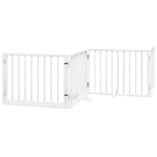 vidaXL Dog Gate with Door Foldable 4 Panels White 320 cm Poplar Wood