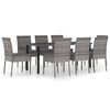 vidaXL 9 Piece Outdoor Dining Set with Cushions Poly Rattan Grey