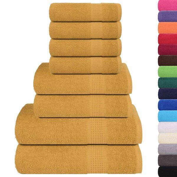 vidaXL 8 Piece Towel Set "FROGN" Gold 100% Cotton