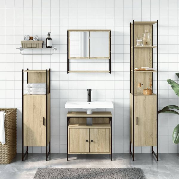 vidaXL 4 Piece Bathroom Furniture Set Sonoma Oak Engineered Wood