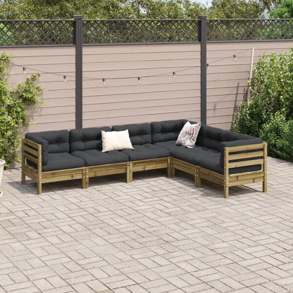vidaXL 6 Piece Garden Sofa Set with Cushions Impregnated Wood Pine