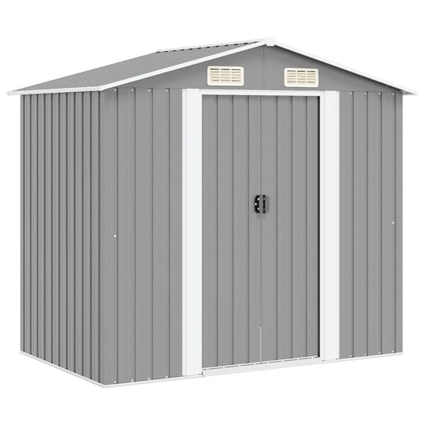 vidaXL Garden Storage Shed Grey Metal 204x132x186 cm