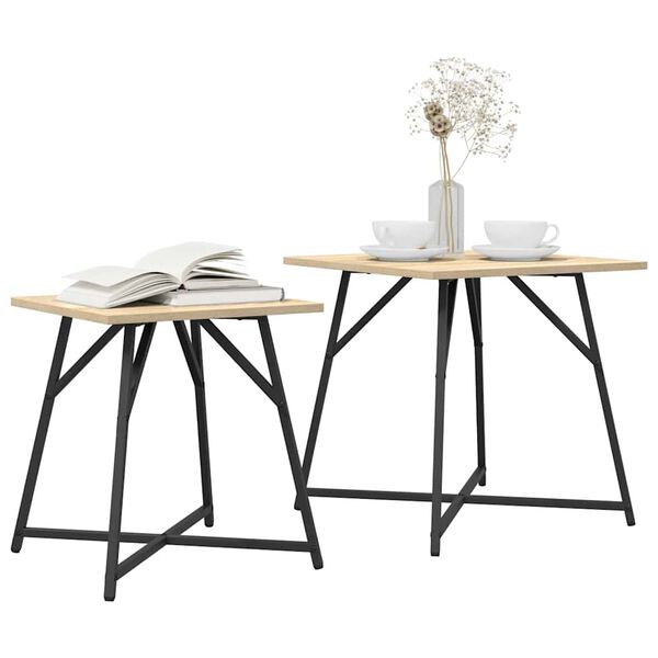 vidaXL Side Table Set 2 pcs Sonoma Oak and Black