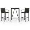 vidaXL Garden Bar Set | Black | PE rattan, powder-coated steel, tempered glass