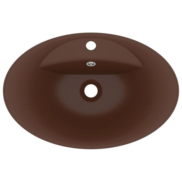 vidaXL Luxury Basin Overflow Oval Matt Dark Brown 58.5x39 cm Ceramic