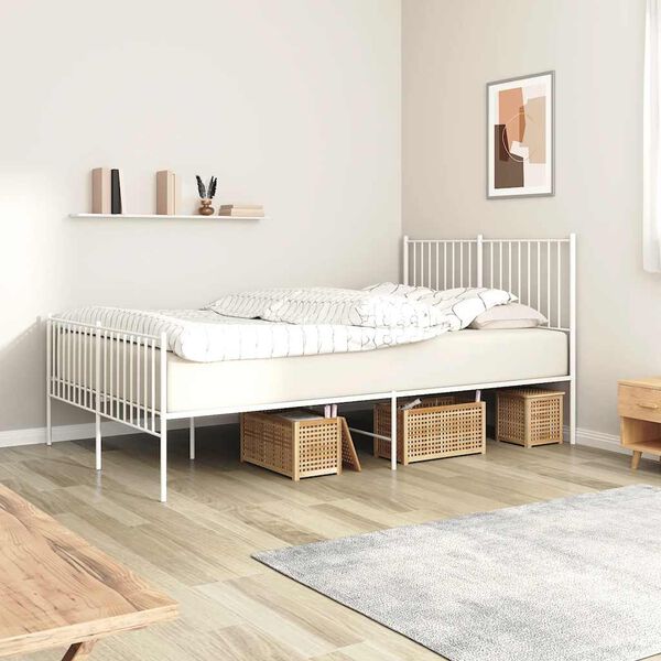 vidaXL Metal Bed Frame without Mattress with Footboard White 140x190cm