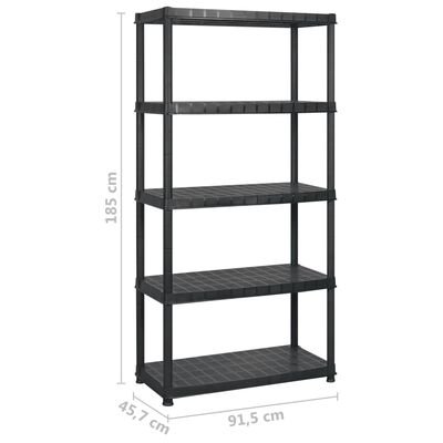 vidaXL Storage Shelf 5-Tier Black 183x45.7x185 cm Plastic