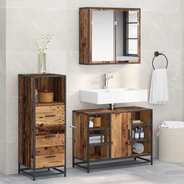 vidaXL Bathroom Furniture Set with Door 3 pcs Old Wood Engineered Wood