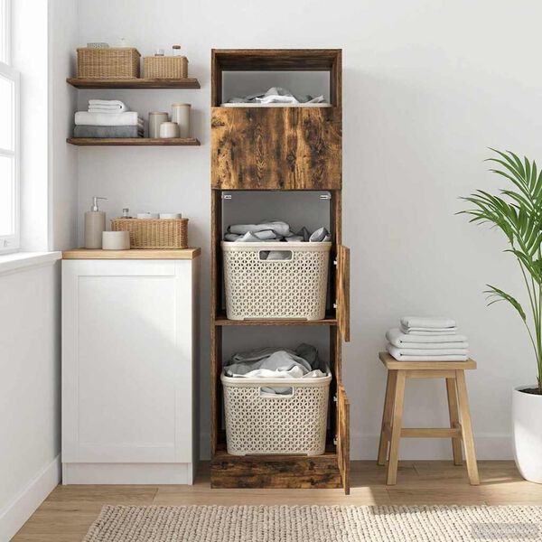 vidaXL Laundry Cabinet Smoked Oak 50 x 68 x 162 cm Engineered wood