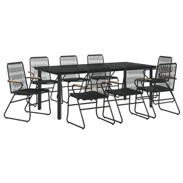 vidaXL 9 Piece Garden Dining Set Black PVC Rattan