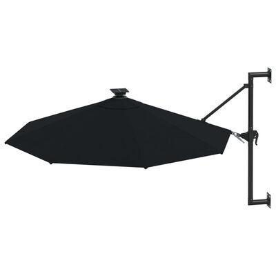 vidaXL Wall-mounted Parasol with LEDs and Metal Pole 300 cm Black