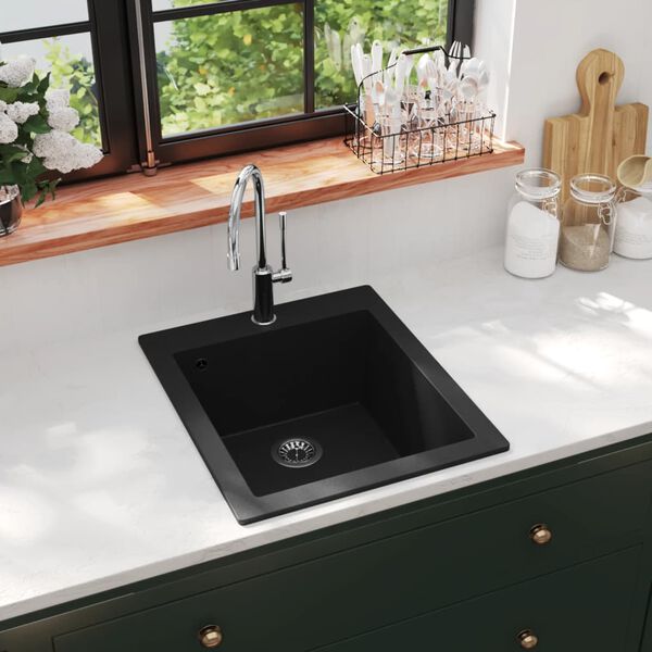 vidaXL Overmount Kitchen Sink Single Basin Granite Black