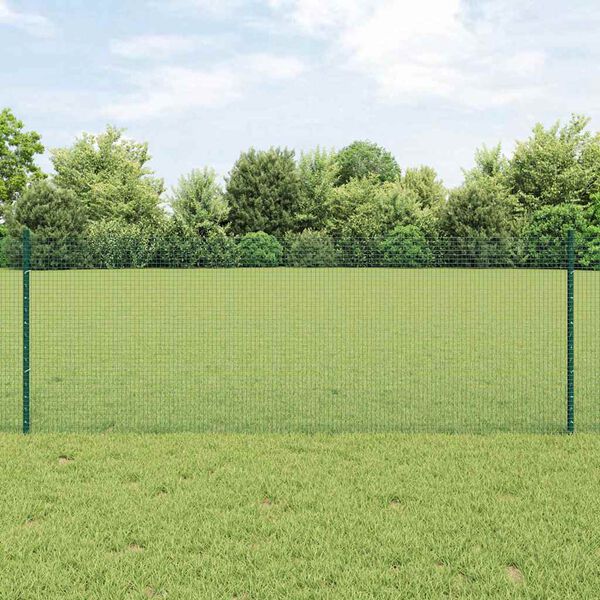 vidaXL Fence with Post Green 0.8 x 10 m Steel and PVC