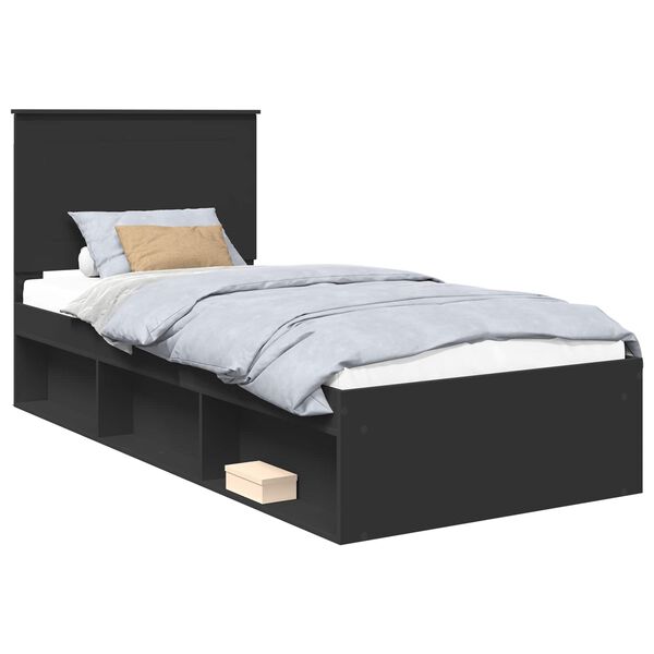 vidaXL Bed Frame with Headboard Black 90 x 200 cm Solid Pine Wood