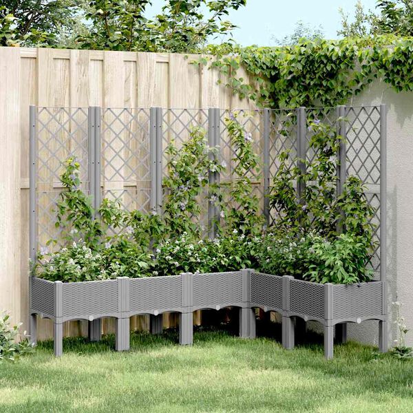 vidaXL Garden Planter with Trellis Light Grey 160x120x142 cm PP