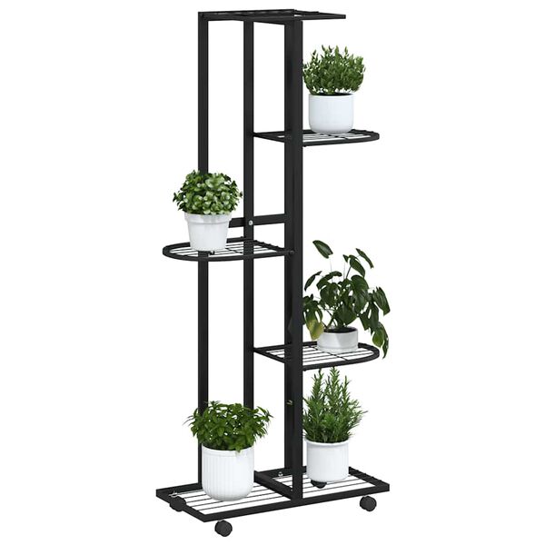 vidaXL 5-Floor Flower Stand with Wheels 44x23x100 cm Black Iron