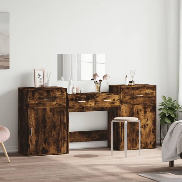vidaXL 4 Piece Dressing Table Set Smoked Oak Engineered Wood