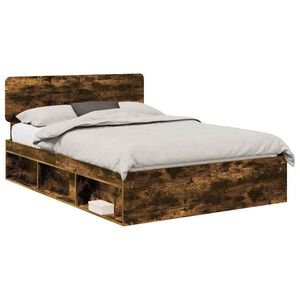 vidaXL Bed Frame Smoked Oak 150 x 200 cm Solid Pine Wood