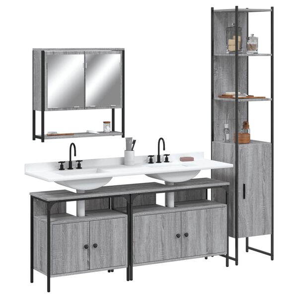 vidaXL 4 Piece Bathroom Furniture Set Grey Sonoma Engineered Wood