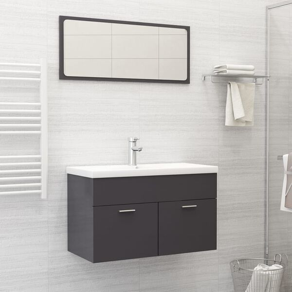 vidaXL Bathroom Furniture Set High Gloss Grey Engineered Wood
