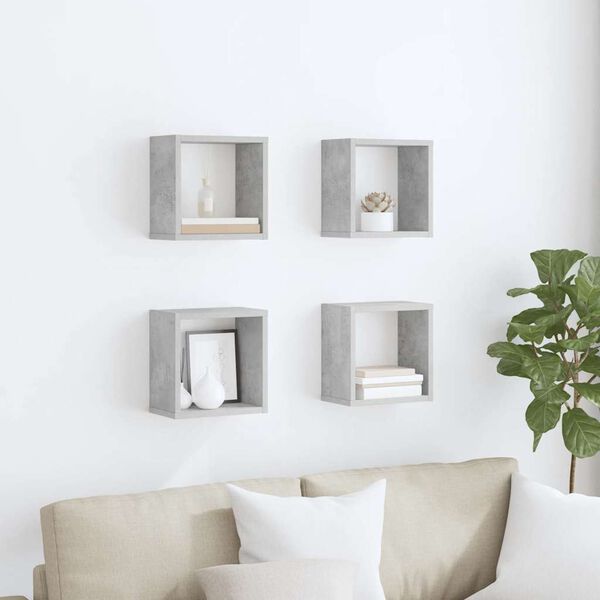 vidaXL Wall Cube Shelves 4 pcs Concrete Grey 26x15x26 cm