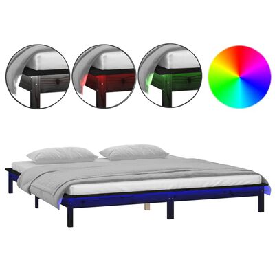 vidaXL LED Bed Frame Black 140x190 cm Solid Wood