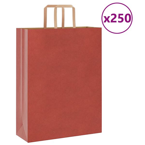 vidaXL Paper Bags 250 pcs with Handles Red 32x12x42 cm