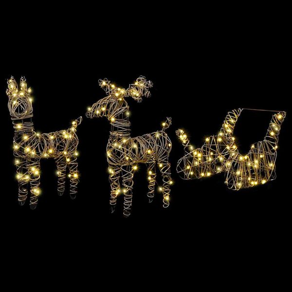 vidaXL Reindeer Pull Sleigh Warm White 53 x 28 x 33 cm Rattan
